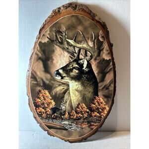 Deer Buck Wood Slab Wall Plaque